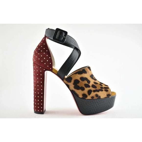 Christian Louboutin Bingirl Plume 130 Black Leopard Platform Sandal Heel Pump 36 - Picture 2 of 12
